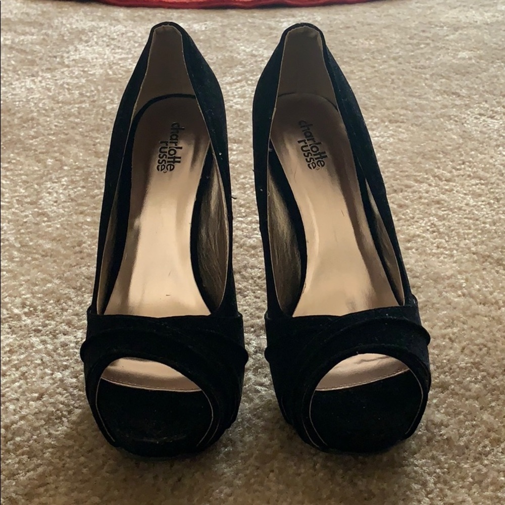 Black platform velvet heels